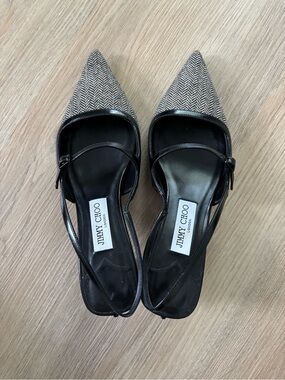 Jimmy Choo
Didi 45MM Herringbone Leather Slingback Pumps